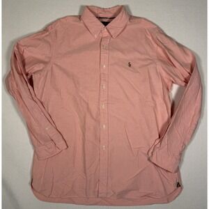 RALPH LAUREN Men's Sz XL Classic Fit Peach Short-Sleeve Button-Down Cotton Shirt